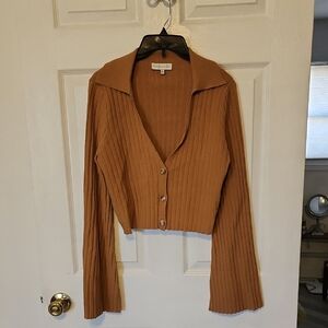 Brown Ribbed Button-Up Cardigan